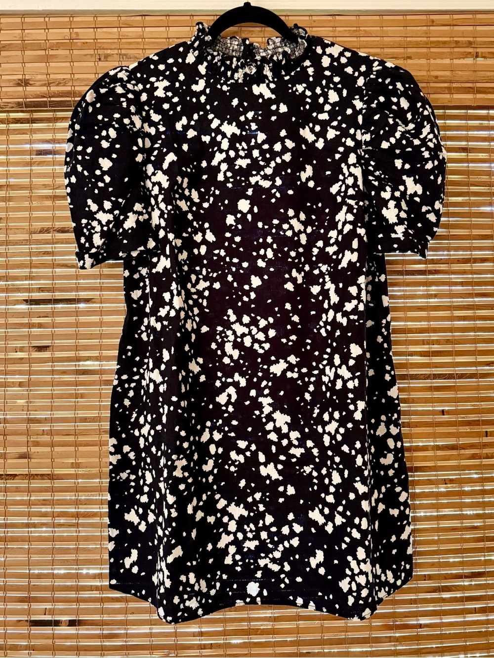 Who What Wear Black and White Speckled Puff-Sleeve Mini Dress